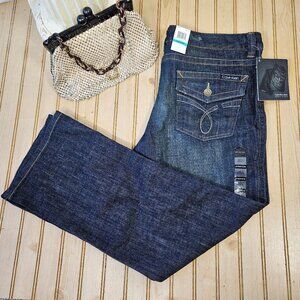 NWT Calvin Klein 16x30 Stretch Lean Bootcut Jeans Flap Pocket Mid Rise Dark Wash